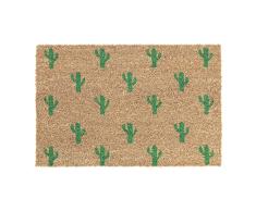 Relaxdays Felpudo de Coco, Estampado Cactus, 60x40 cm, Tapete para Interior y Exterior, Antideslizante, Natural y Verde, 80% 20% plástico