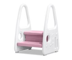 HENGMEI Taburete Infantil con 2 escalones de plÃ¡stico, para habitaciÃ³n Infantil, Cocina y baÃ±o, Color Rosa