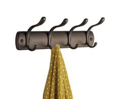 InterDesign Bruschia Colgador de pared, perchero de metal con 4 ganchos para colgar, color bronce
