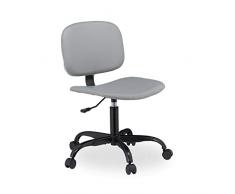 Relaxdays Silla Oficina con Ruedas, Ajustable, Ordenador, Escritorio, PC, Estudio, Cuero Sintético, 88 x 60 cm, Gris, 1 Ud