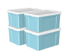 Cetomo Caja de almacenamiento de plÃ¡stico de 90 x 4 pulgadas, caja de mano, contenedor organizador con tapa duradera y hebillas de cierre seguras, apilable y apilable, paquete de 4, azul con hebilla