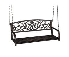 Relaxdays Banco Colgante de 2 plazas, Columpio de jardÃ­n para Colgar, diseÃ±o Vintage, Metal, 190 x 133 x 55 cm, Color Negro y Bronce