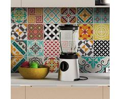 Pegatinas adhesivas de azulejos | Pegatinas adhesivas azulejos de cemento â Mosaico azulejos de pared baño y cocina | Azulejos adhesivos de pared â 15x15cm 24 piezas Tina