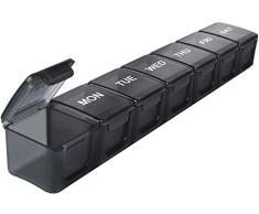 Caja de pastillas para 7 dÃas, tamaño XL, fácil de abrir, dosificador de medicamentos práctico y resistente a la humedad, para vitaminas, suplementos y medicamentos (negro)