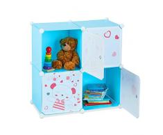 Relaxdays Estantería para niños, Osos, Cuatro Compartimentos, Extensible, Modular, 75 x 75 x 36,5 cm, Azul, PP