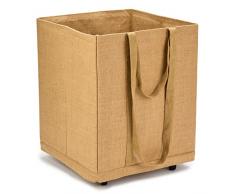 Cesta de tela de yute natural con ruedas giratorias, 45 x 45 x 50 cm, 100 litros, bolsa para troncos, Rengement en casa