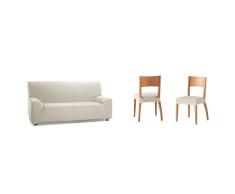 Martina Home Tunez Funda Elástica para Sofá, Tela, Beige (Marfil), 3 Plazas (180-240 Cm) + Tunez - Funda para Silla, Tela, Funda Silla Asiento, Marfil, 24 X 30 X 6 Cm, 2 Unidades