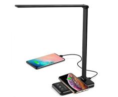 Lampara De Mesa con Carga InalÃ¡mbrica y Luz Led Regulable en 5 Tonos de Calidez y 5 Intensidades Para Estudiar, Flexo Tactil con Carga USB Para Escritorio, con Tono Regulable LED, Para Oficina (Negro)