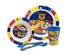 Set vajilla infantil reutilizable apta para microondas compuesta por vaso, plato, cuenco y cubiertos de La Patrulla Canina
