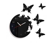 FLEXISTYLE Reloj de Pared Grande con diseÃ±o de Mariposa, Negro, Redondo, 30 cm, 3D, para salÃ³n, Dormitorio, habitaciÃ³n Infantil