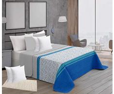 ForenTex Colchas Samoa Verano con Funda Cojin Más Rellenos 50x50cm Reversible Acolchado Estampadas, Azul, Pack Cama 90, 3