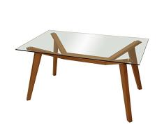 DRW - Mesa de Comedor de Madera de Haya y Cristal de 10 mm, Transparente y Haya, 150 x 90 x 75 cm