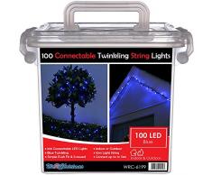 WeRChristmas 100 se puede conectar parpadeante LED guirnalda de luces LED 2 pines macho y conector hembra, 10 m), color azul