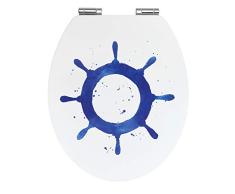 WENKO Tapa de WC Premium Steering Wheel - Asiento de inodoro con dispositivo automÃ¡tico de descenso, MDF, 37.5 x 44 cm, Multicolor
