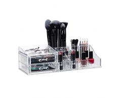 Relaxdays Maquillaje acrÃlico, Organizador de cosméticos, Dos Cajones,Transparente, 9 X 30,5 X 15 cm