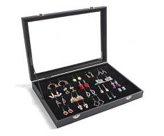 Sinoba Carga Joyero Vitrina de Joyas con Tapa de Cristal (Pendientes y - Conector)