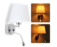 BarcelonaLed Aplique LÃ¡mpara LED de Pared para Bombilla E27 con Foco de Luz de Lectura Orientable Flexible 1W para Dormitorio Cabezal Mesilla de Noche con Pantalla Textil Blanco y Dos Interruptores