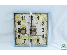 DRW - Reloj de Pared de Madera Cuadrado Decorado con bÃºhos 40x40 cm