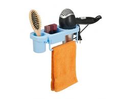 Relaxdays taladrar, plÃ¡stico, Cables y estantes, Soporte para secador de Pelo, para Pared, 9 x 30 x 10,5 cm, Color Azul Claro, 100%, 9x30x10,5 cm