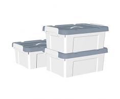 Cetomo Caja de almacenamiento de plÃ¡stico de 20 L x 3, caja de mano, contenedor organizador con tapa duradera y hebillas de enganche seguras, apilable y encajable, paquete de 3, blanco