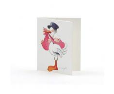 Mopec Tarjeta librito de una cigüeña llevando a gemelas, Pack de 100 Unidades, Cartulina, Multicolor, 0.02x6.50x4.00 cm
