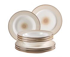 MÃSER 931943 Serie Prospero Premium - Vajilla para 4 personas de calidad gastronómica, juego de platos modernos de 8 piezas en estilo vintage único, blanco, porcelana duradera