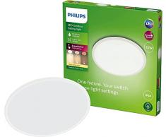 Philips - PlafÃ³n Philips SuperSlim, lÃ¡mpara de techo LED de exterior, color blanco, luz blanca cÃ¡lida, 15W