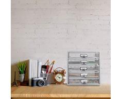 Relaxdays, 29 x 27,5 x 35,5 cm Organizador Escritorio con 5 cajones para Documentos a4, Acero, Plateado, Plata