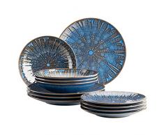MÃSER 935074 Aquamarine, emocionante juego de platos barnizados para 4 personas, con plato hondo y plato de postre, 12 piezas de cerÃ¡mica de alta calidad, gres, azul