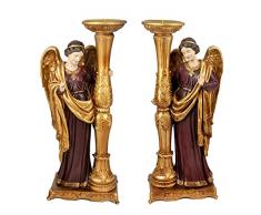 Set de 2 portavelas de Angeles de pie en Granate y Dorado 49 cm de Alto