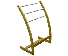 MSV TOALLERO DE Bambu con 3 Barras DE Acero Inoxidable 57X35X85 CM, Beige, 35x57x85 cm