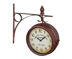 Relaxdays Reloj Pared Doble Esfera, Estilo Antigua EstaciÃ³n Tren, AnalÃ³gico, DecoraciÃ³n Vintage, 34 x 35 x 10 cm, MarrÃ³n, 70% Hierro 30% Vidrio