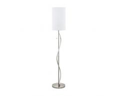 EGLO Lámpara de pie de 2 llamas, moderna, elegante, de acero, aluminio, textil, lámpara de salón en níquel mate, color blanco, lámpara con interruptor de cordón, LED y casquillo E27