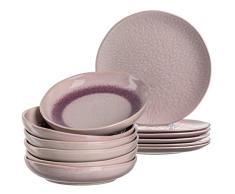 Leonardo 026050 Matera - Vajilla de gres (12 piezas, apto para lavavajillas, cerÃ¡mica, 20,7 x 27 cm), color rosa