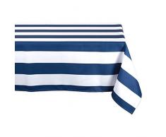 DII 100% poliéster, a prueba de derrames, se puede lavar a máquina. Mantel de cremallera para uso en exteriores en mesas cubiertas con paraguas, redondo, 132 cm, hoja de plátano, para 4 personas, Nautical Blue Cabana Stripe, 60x84 Inches