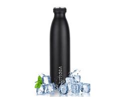 TITIROBA Botella de agua de acero inoxidable, 750 ml, botella tÃ©rmica a prueba de fugas, doble pared, sin BPA, 24 horas, frÃ­a y 12 horas, color negro caliente