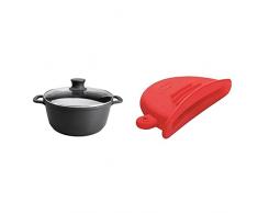 Lacor Forte 25831 - Cacerola con tapa de cristal, 31 cm, aluminio, color negro + Lacor 60052 - Manopla cubreasas silicona, 2 piezas, roja