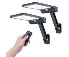 COLBOR Luz Solar Exterior, Foco LED Pared Solares JardÃn con Sensor de Movimiento con 3 Modos Ajustables IP65 Farolas Potente Impermeable con Control Remoto (2 Piezas)