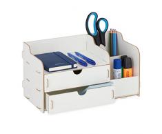 Relaxdays Organizador Escritorio Cajones y Compartimentos, PortalÃ¡pices, 17 x 33 x 19 cm, Caja Oficina, Color Blanco, 100% Tablero de Fibra 0%