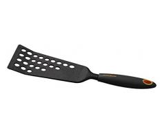 Fackelmann 40379 Pala Perforada extralarga, práctica y manejable, Aprox. 33 cm, Soft Collection, Ideal para Dar Vuelta a los Platos sin romperlos, (Negro y Naranja), cantidad: 1 Unidad, Nylon