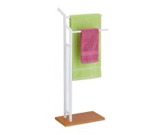 Relaxdays Toallero de Pie Doble, Hierro, 88 x 39 x 20 cm Aprox, Soporte de Toallas para Suelo de Baño, Blanco y Marrón, 70% 20% Tablero de Fibra 10% plástico
