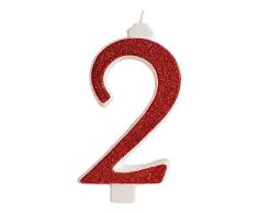 Dekora - Velas Cumpleaños Originales | Vela de Cumpleaños Numero 2 con Purpurina Roja