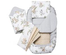 Medi Partners Juego de 5 Piezas Nido BebÃ© ReciÃ©n 100x60x15cm Plantilla removible Cunas Nido para bebÃ©s Reductor de Cuna 100% AlgodÃ³n (Safari con Minky Beige)