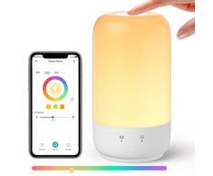 meross Lámpara LED de Mesa Inteligente, Lámpara de Noche WiFi Compatible con Apple HomeKit, Alexa y Google Home, Luz Nocturna Multicolores RGBWW, con Comando de Voz y Control Remoto