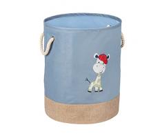 WENKO Cesto para ropa Kids Gerry azul, bolsa para colada infantil en moderno color rosa claro, simpático estampado de jirafas y dos asas de algodón, 63 L de capacidad en un compartimento, à 40 x 50 cm
