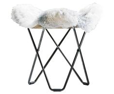 Cuero Design Flying Goose Iceland Taburete, Piel de Cordero/Acero, Gris y Negro, 47 cm