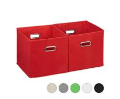 Relaxdays Cajas de almacenaje, Set de Dos cestas, Sin Tapa, con Asas, Plegable, Cuadrado, 30 cm, Rojo, poliéster, cartón
