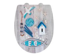 WENKO Tapa de WC Beach con superficie de alto brillo - Asiento de inodoro con dispositivo automÃ¡tico de descenso, sujeciÃ³n higiÃ©nica Â«Fix-ClipÂ», Thermoplast, 36.5 x 45 cm, Multicolor