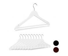 Relaxdays, Blanco, 44,5 cm de Ancho Pack 10 Perchas Ropa con Gancho Giratorio, Madera