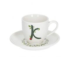 PORCELLANA Solotua Taza de cafÃ© con platillo Letra K 3 oz en Caja de Regalo